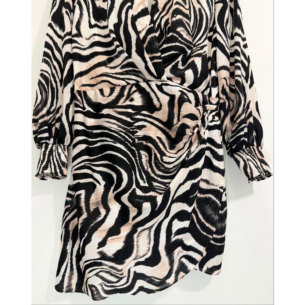 Anthropologie Zebra Animal Print Faux Wrap Mini Dress Long Sleeve Size 14 - Picture 8 of 14